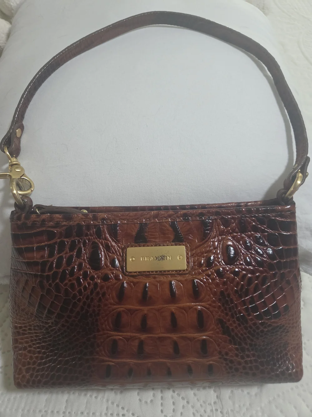 Brahmin Cognac Croc-Embossed Leather Shoulder Bag - Picture 1 of 9
